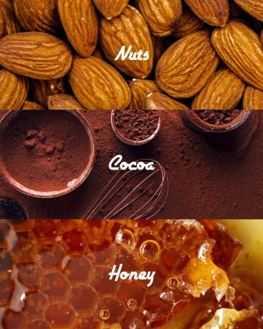 Our products do not contain fillers and emulsifiers, but real nuts and seeds.
We do not use compound chocolate, but natural cocoa powder.
Instead of processed white sugar, we use raw sugar and honey.